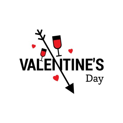 Valentines Day Arrow and Wine Glass. Cupid's Toast to Love. Vect