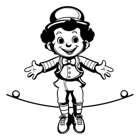 Vector illustration of Cartoon circus boy balancing on a tightro