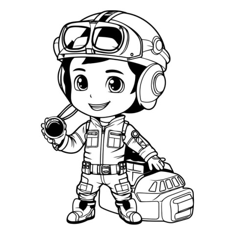 cute astronaut boy with helmet and camera. vector illustration g