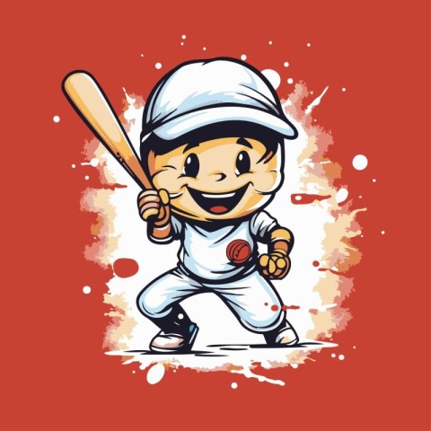 Cartoon baseball player with bat and ball. Vector illustration f