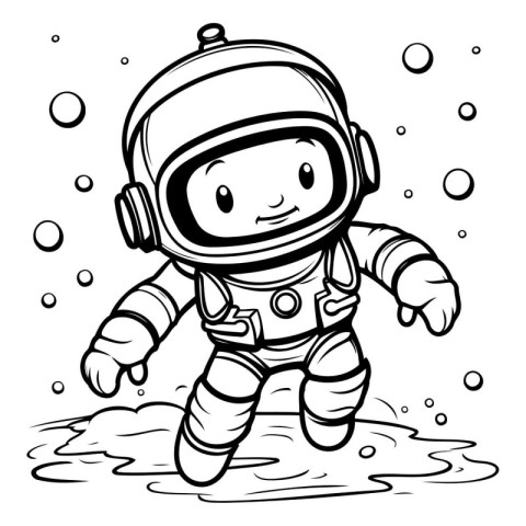 Astronaut in the water - black and white vector illustration.