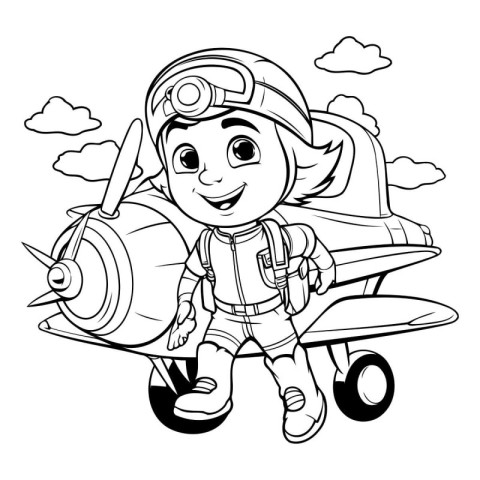 Coloring Page Outline Of Cartoon Astronaut Character With Airpla