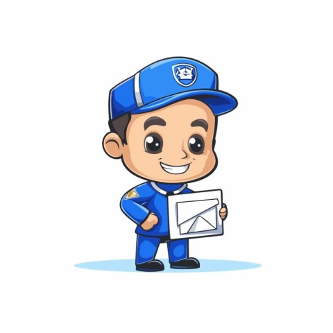 Vector illustration of Cartoon Delivery Boy Character in Blue Un