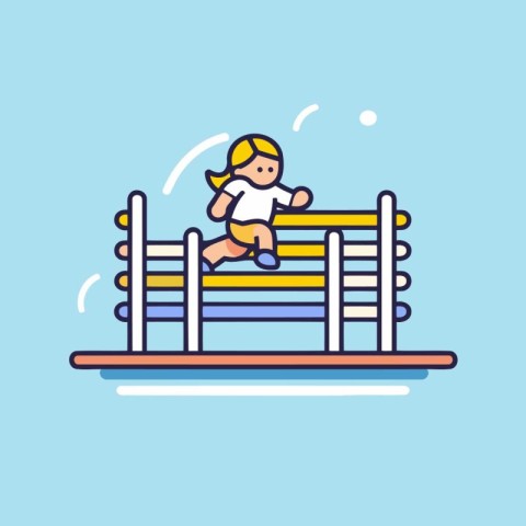 Baby boy playing on a playground. Vector illustration in flat st