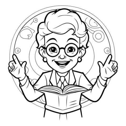 Black and White Cartoon Illustration of School Teacher or Profes