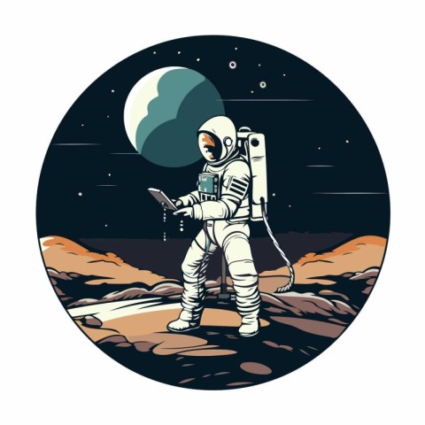 Astronaut in outer space. Vector illustration in retro style.