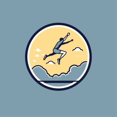 Vector illustration of a man jumping on a cloud. Flat design.