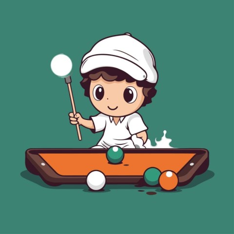 Boy playing billiards - vector illustration. eps 10.