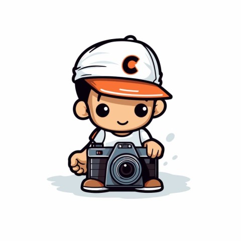 Cute photographer with camera cartoon vector illustration. Cute