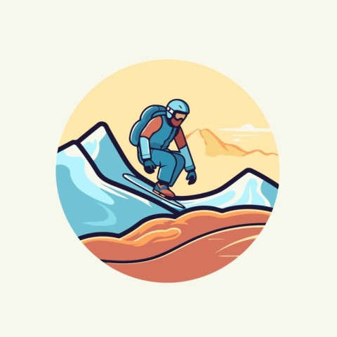 Snowboarder jumping on snowboard in mountains. Vector illustrati