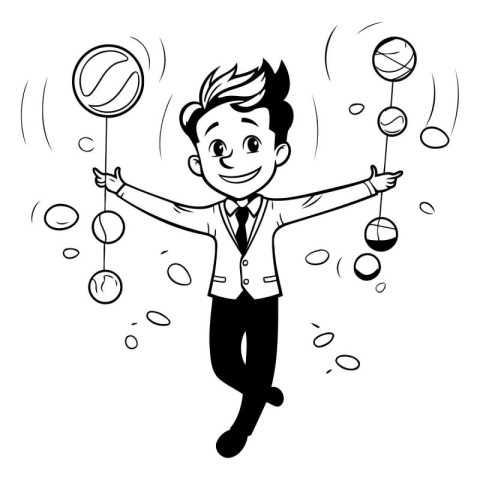 Businessman juggling balls. Vector illustration in doodle style.