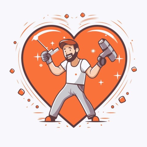 Repairman with screwdriver in the form of heart. Vector illustra