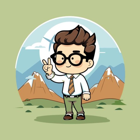 Businessman with glasses on the background of mountains. Vector