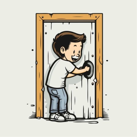 Man opening the door. Vector illustration of a man opening the d