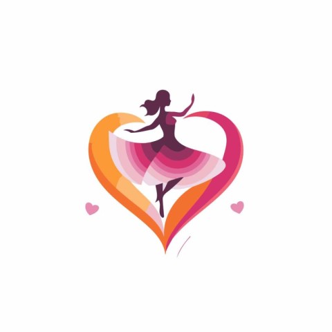 Ballet vector logo design template. Ballerina and heart icon.