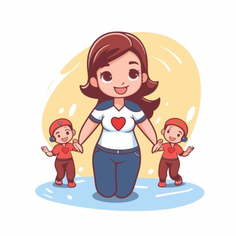 Mother with children. Vector illustration in cartoon style on wh