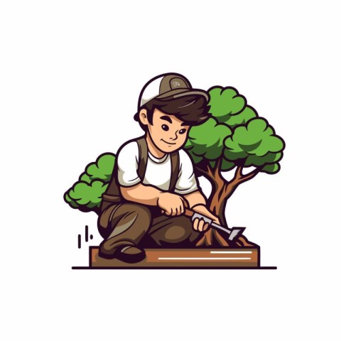 Cartoon gardener. Vector illustration of a gardener with a shove