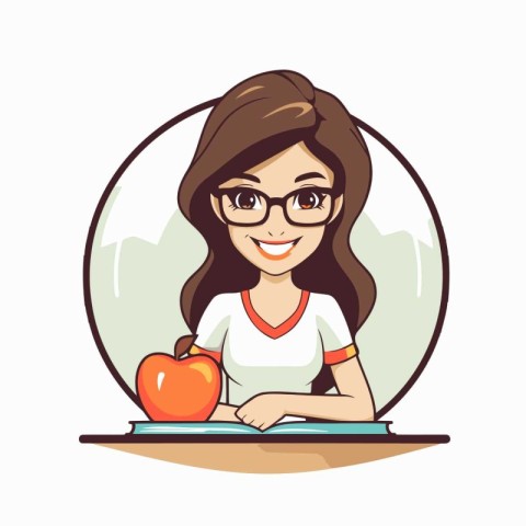 Teacher with apple and book. Vector illustration in cartoon styl