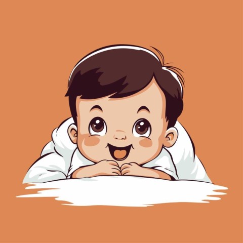 Cute little baby boy in bed. Vector illustration. Cartoon style.