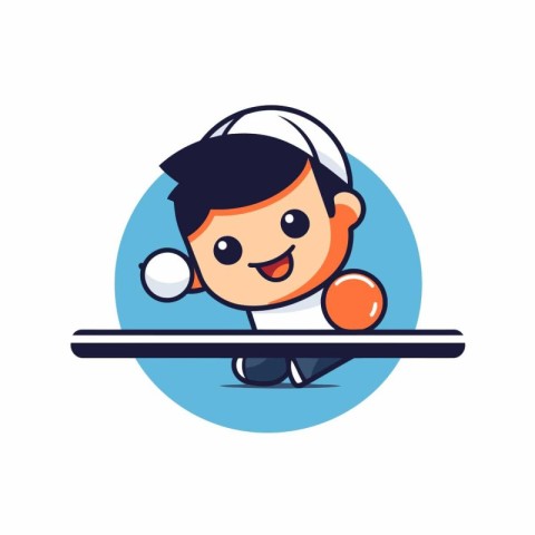 Cheerful boy playing table tennis. Cartoon character. Vector ill