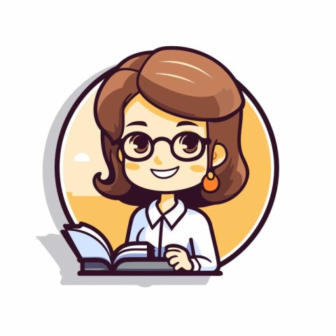 Vector illustration of a girl in glasses reading a book. Cartoon
