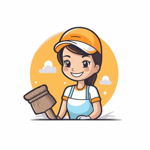 Cartoon character of a cute little painter. Vector illustration