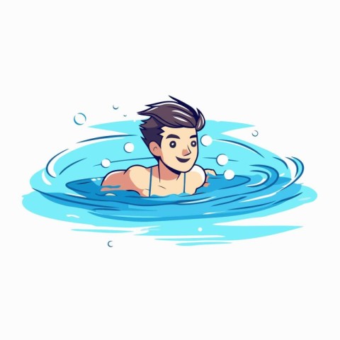 Vector illustration of a boy swimming in the water. Cartoon styl