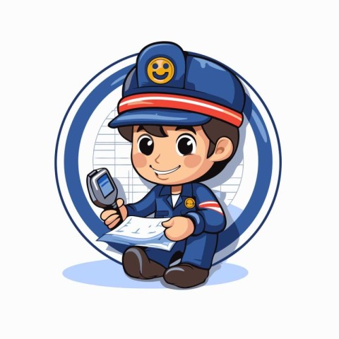 Illustration of a boy in a police uniform holding a glucometer