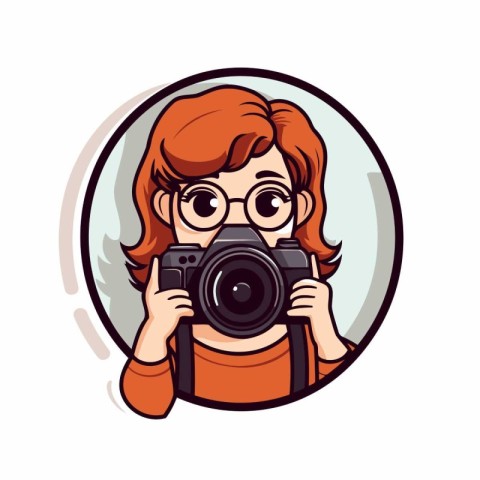 Illustration of a Red Haired Female Photographer Wearing Glasses