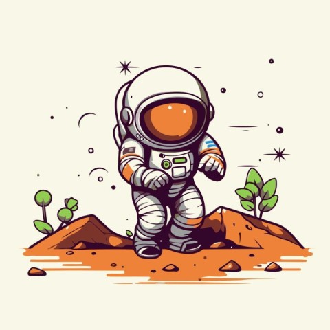 Astronaut in the desert. Vector illustration for your design.