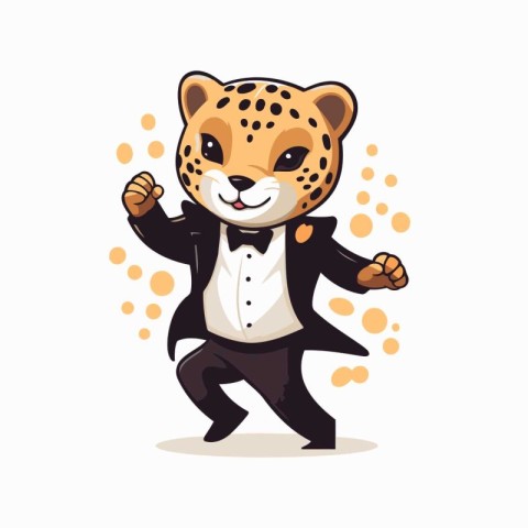 Cheetah in a tuxedo dancing. Vector illustration.