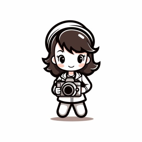 Cute Cartoon Astronaut Girl with Camera - Vector Illustration.