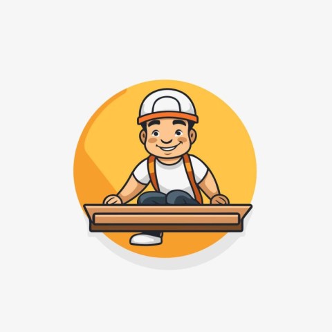 Carpenter worker with tools. Vector illustration in cartoon styl