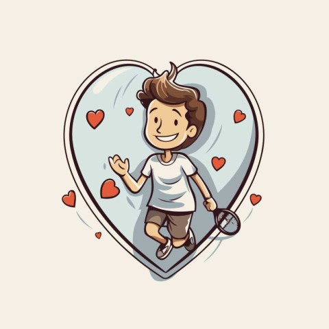 Boy in love with heart. Vector illustration of a cartoon charact