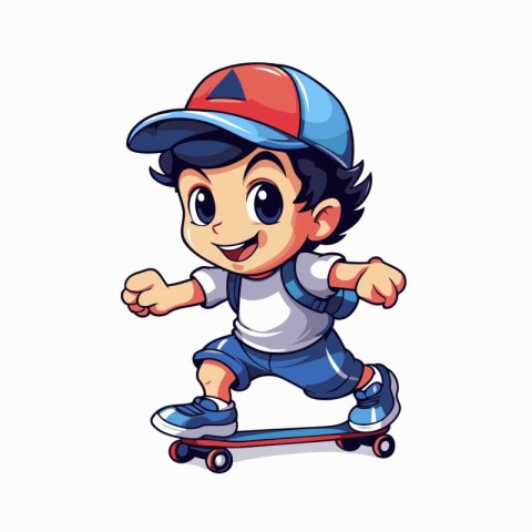 Vector illustration of a boy riding a skateboard on a white back