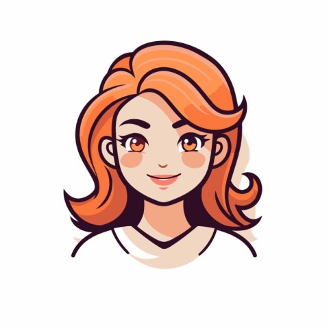 Vector portrait of a red-haired girl with freckles on her face.