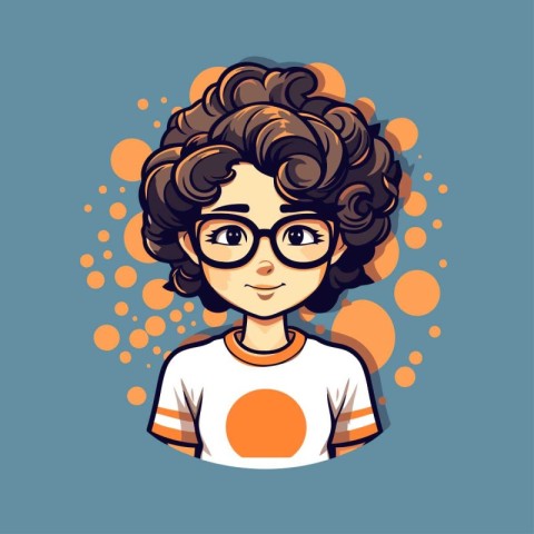 Portrait of a boy with glasses and curly hair. Vector illustrati