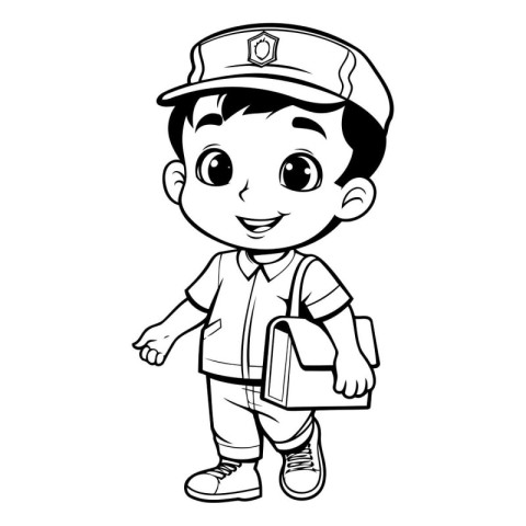 Cute Little Boy in Uniform with a Backpack - Coloring Book