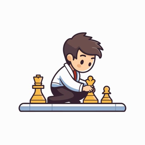 Businessman playing chess. Business concept. Vector illustration