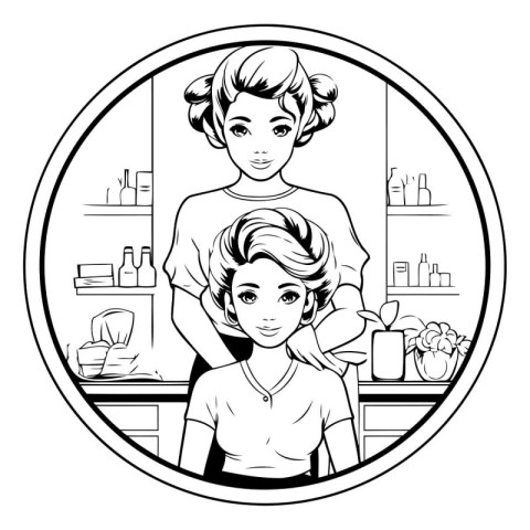 Woman hairdresser cartoon in round icon vector illustration grap