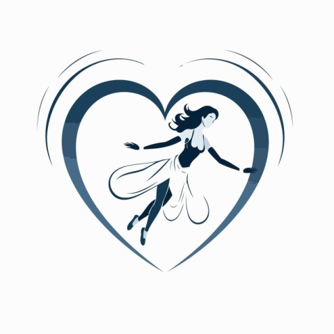 Beautiful ballerina dancing in a heart shape. Vector illustratio