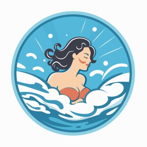 Vector illustration of a woman swimming in the pool with foam on