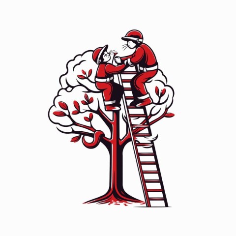 Mascot template with Santa Claus climbing the ladder to the tree