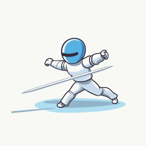 Astronaut in spacesuit with sword. Cartoon vector illustration.