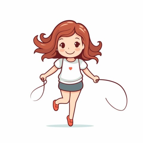 Cute little girl jumping rope. Vector illustration in cartoon st