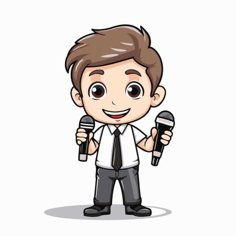 Cute Boy with Microphone Mascot Character Vector Illustration