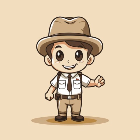 Cute boy wearing safari costume cartoon character vector illustr