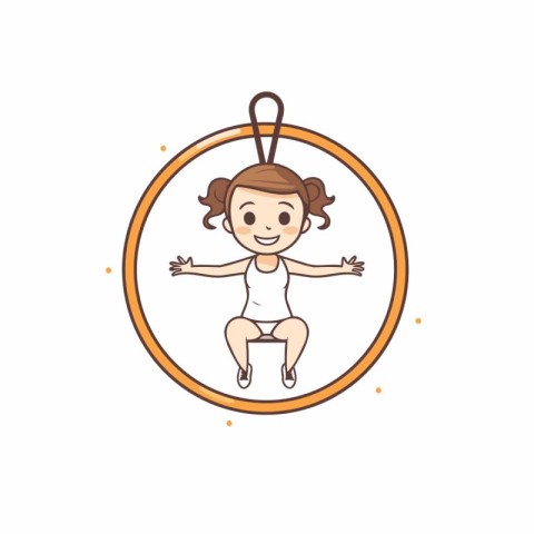 Cute little girl with gymnastic ring in circle. Vector illustrat