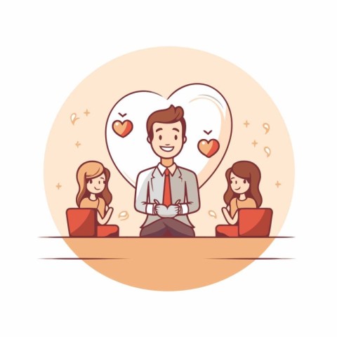 Vector illustration of a man in love sitting in front of his fam