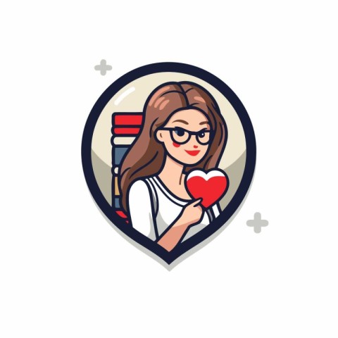 Vector illustration of a woman holding a red heart in her hand.